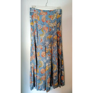 Petal & Pup Blue Floral Paisley Print Wide Leg Flowy Pull-On Cropped Pants Sz S
